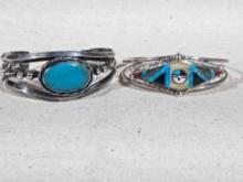 2 Vintage Native American Sterling Silver Cuff Bracelets