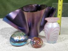 Signed Art Glass Vases, Paperweight and More