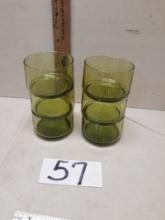 Vintage Green Glass Stackable Tumblers