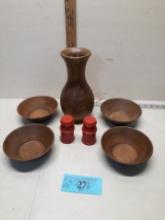 Wooden Bowls, S&P, Vase