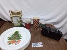 Plastic Christmas Plates, Mugs, Radio, etc