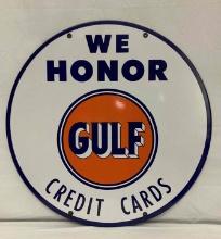 30" Gulf Credit Cards Porcelain Sign