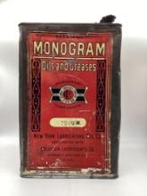 1920's Monogram 5 Gallon Oil Can New York City