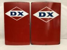 Two Porcelain D-X Gasoline Pump Signs