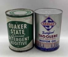 NOS Quaker State and Skelly Quart Oil Cans