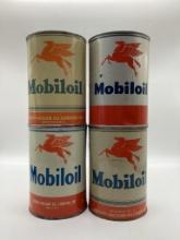 Four Mobiloil Quart Oil Cans w/ Pegasus