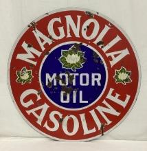 42" Magnolia Gasoline/Motor Oil 3 Flower Porcelain Sign