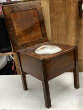 Antique Commode w/Chamber Pot- Lid closes. 17" to seat