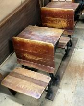 2 Antique Wooden School Desks- Attached Underneath