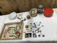 Lot of Misc. Items- Buttond, Vintage Coupons, Toys & Tins