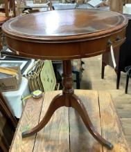 Vintage Round Leather Top Table