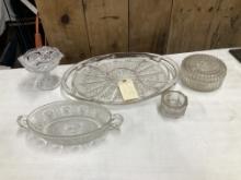Vintage Glass Serving Tray, Cut Glass Candy Dishes