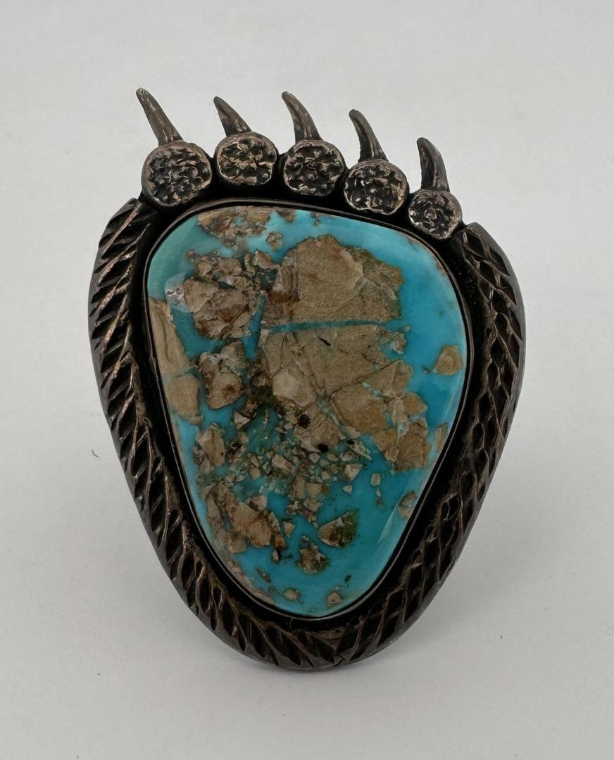 Navajo Sterling Silver Turquoise Bear Paw Ring