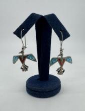 Zuni Inlaid Sterling Silver Thunderbird Earrings