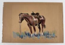 Verne Tossey Cowboy Pastel Drawing