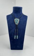 Effie Calavaza Sterling Silver Turquoise Bolo Tie