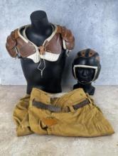 Antique Leather Football Helmet Pads Trousers