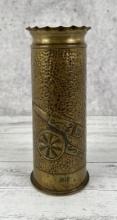 WW1 WWI Trench Art Shell Vase With Cannon