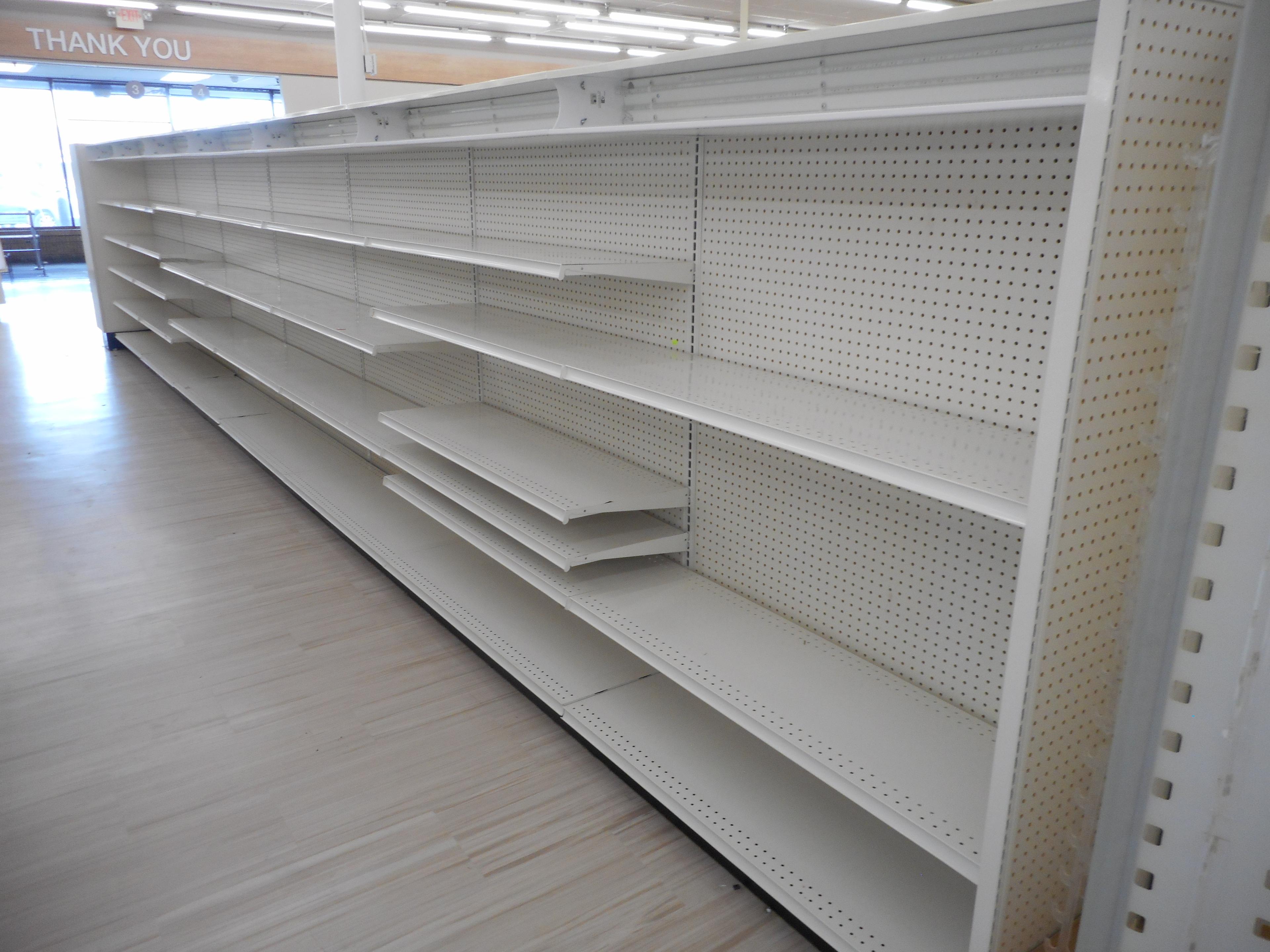 28 FT 2-SIDED WHITE SHELVING WITH NO END CAP (PRICED PER FOOT) 60 INCHES TA