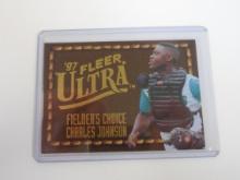 RARE 1997 FLEER ULTRA CHARLES JOHNSON FIELDERS CHOICE LEATHER INSERT RARE 90S