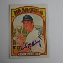 1972 TOPPS BASEBALL RICH MCKINNEY AUTOGRAPHED SIGNED CARD YANKEES NO COA