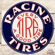 NOS Racine Tires "Every Tire a Good Tire" DS Tin Flange Sign