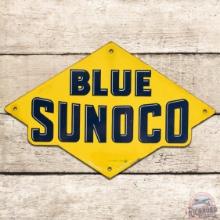 Blue Sunoco Gasoline SS Porcelain Pump Plate Sign