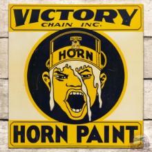 Graphic Horn Paint Victory Chain Co. DS Tin Flange Sign w/ Logo