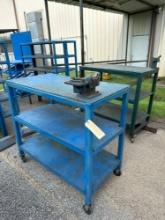 Lot of 2: Heavy Duty Metal Tables with Cat Quick Change Tool Station 48? X 27? X 46? on casters