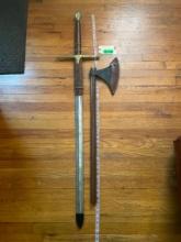 Battle Ax & a Broad Sword, Awesome pieces for reenactors, of Vikings, or Medieval times. Ax, is 32 1