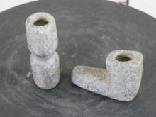 2 Granite Stone Pipes, 1 Flat Bottom Elbow Pipe & 1 Straight Pipe (ONE$) AMERICAN INDIAN ARTIFACTS