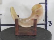 Hand Made Rams Horn "War Horn" w/Display Stand (Wood)