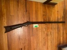 Old black powder, squirrel rifle - no markings, except intitals, T.B., on barrel, 54 1/4 inches long