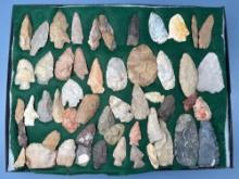 50+ Various Central States Arrowheads, Longest is 3 1/2", Ex: Late Jack Huber of Williamstown, NJ