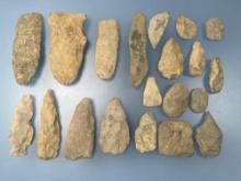 20 Various Argillite Points, Tools, Axes, Celts, Longest is 5 1/2", Found in Gloucester Co., NJ