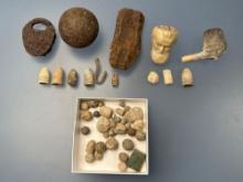 Lot of Civil War Bullets, Cannonball, Parrot Shell Fragment, Tavern Pipes, Found in New Jersey