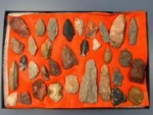 32 Various Points, Arrowheads, Longest is 3 1/4", Mainly Found in Gloucester County, NJ