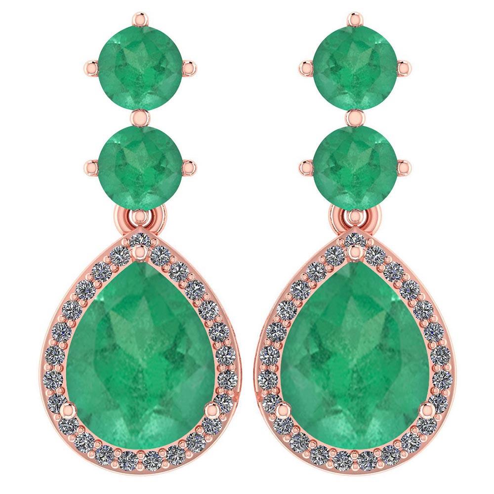 Certified 5.17 Ctw Emerald And Diamond 14k Rose Gold Halo Dangling Earrings