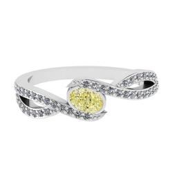 0.65 Ctw GIA Certified Fancy Yellow Diamond 14K White Gold Engagement Halo Ring