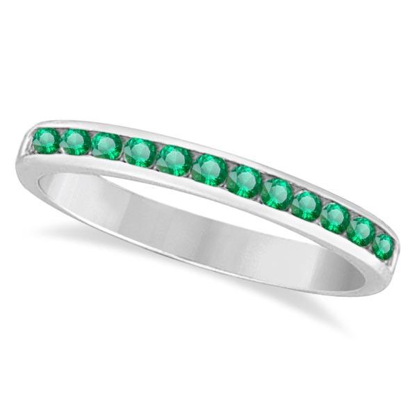 Channel-Set Emerald Band Stackable Ring 14k White Gold 1.00 ctw