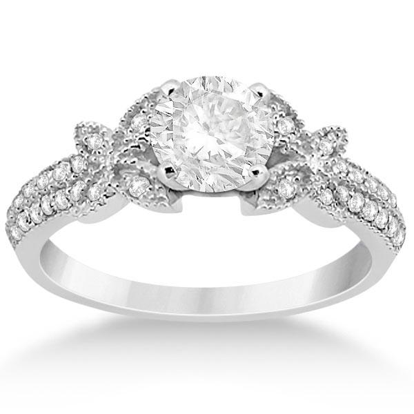 Butterfly Milgrain Diamond Engagement Ring 14K White Gold 1.25ctw