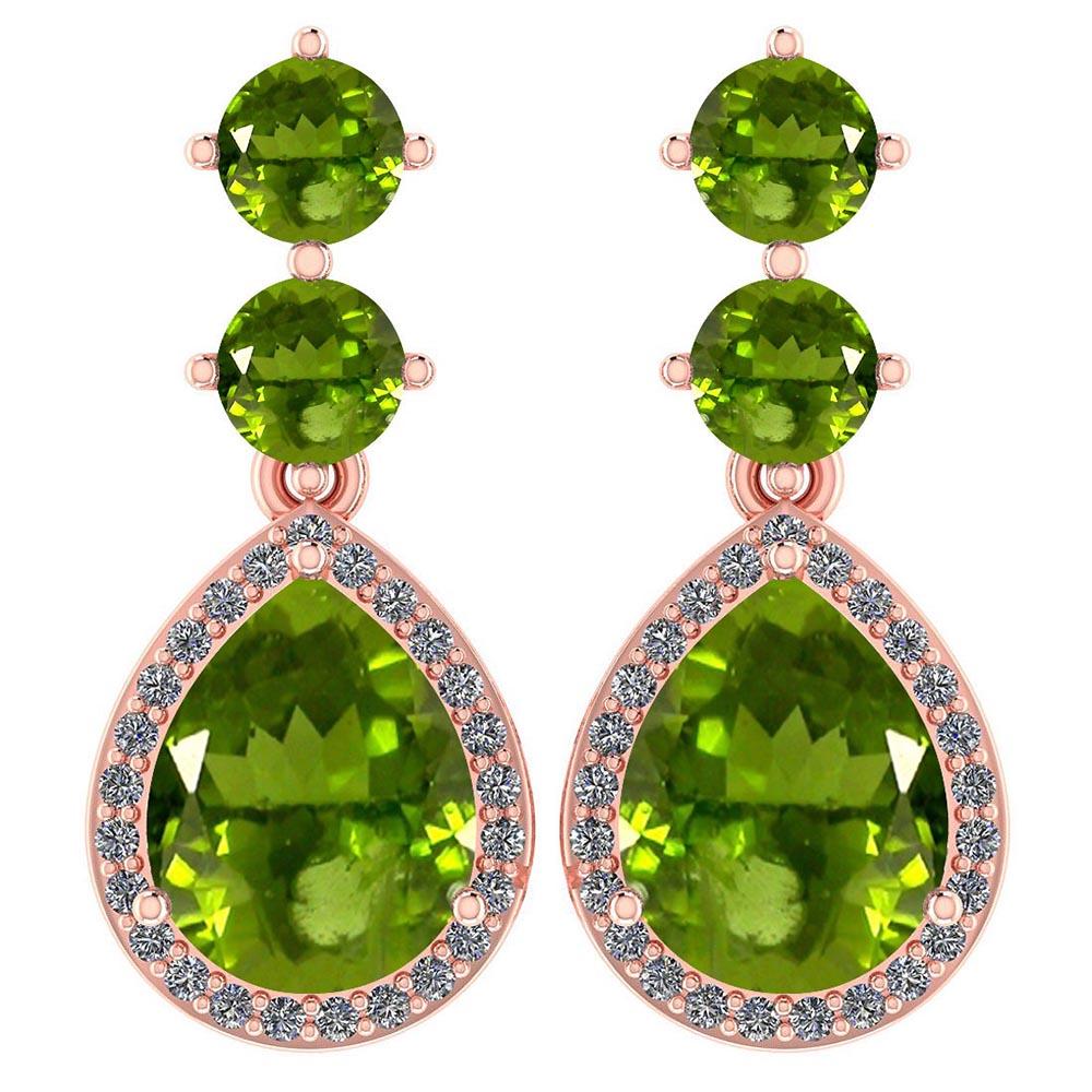 Certified 5.17 Ctw Peridot And Diamond 14k Rose Gold Halo Dangling Earrings