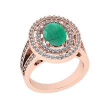 2.67 Ctw SI2/I1 Emerald And Diamond 14K Rose Gold two Row Engagement Halo Ring