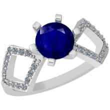 1.15 Ctw SI2/I1 Blue Sapphire And Diamond 14K White Gold Ring