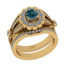 1.17 Ctw I2/I3 Treated Fancy Blue And White Diamond 10K Yellow Gold Wedding Set Ring
