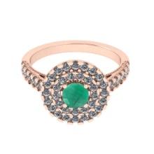 1.30 Ctw SI2/I1 Emerald And Diamond 14K Rose Gold two Row Engagement Halo Ring