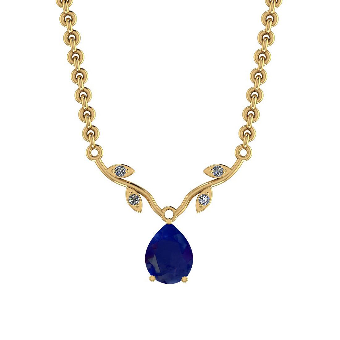 Certified 2.13 Ctw Blue Sapphire And Diamond SI2/I1 14K Yellow Gold Pendant