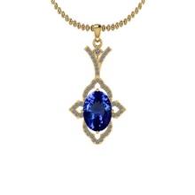 Certified 5.58 Ctw VS/SI1 Tanzanite And Diamond 14K Yellow Gold Vintage Style Necklace
