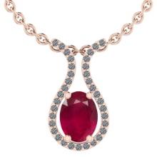 17.07 CtwSI2/I1 Ruby And Diamond 14K Rose Gold Pendant Necklace