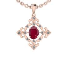 1.40 Ctw SI2/I1 Ruby And Diamond 14K Rose Gold Vintage Style Pendant